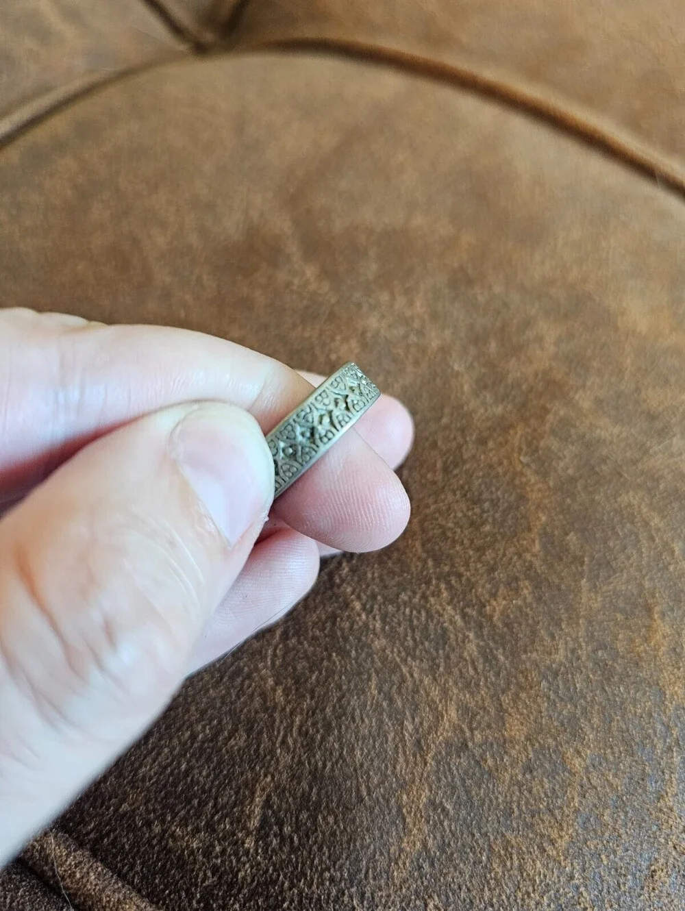 Vintage Renaissance Style Geometric Silver Tone Wedding Band Ring Sz 7